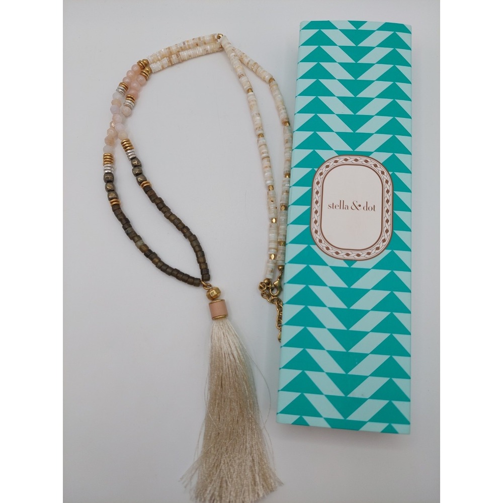 Tassel Necklace Stella & Dot Antonia Blush Pink Rose Beaded Hematite Boho Chic